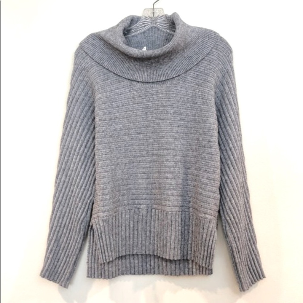 MOTH Anthropologie Knit Cowl Neck Ribbed Grey Sweater Women's Large Petite
